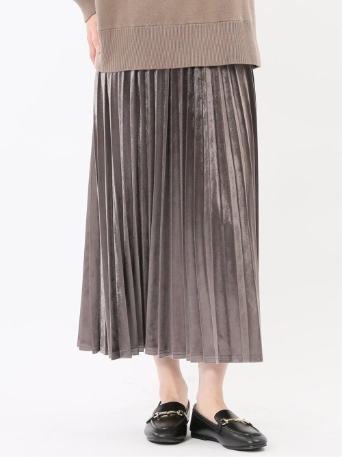 チャームベリーチック/CHRM BERRY TIC ストレッチベロア プリーツ ロングスカート