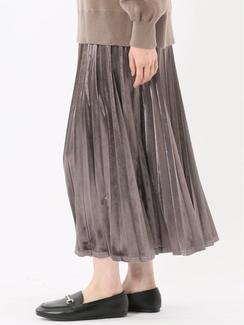 チャームベリーチック/CHRM BERRY TIC ストレッチベロア プリーツ ロングスカート