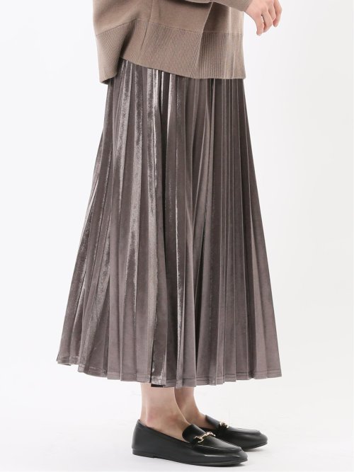 チャームベリーチック/CHRM BERRY TIC ストレッチベロア プリーツ ロングスカート