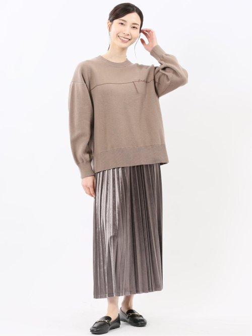 チャームベリーチック/CHRM BERRY TIC ストレッチベロア プリーツ ロングスカート