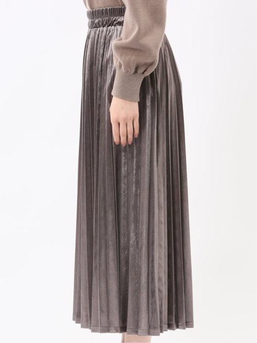 チャームベリーチック/CHRM BERRY TIC ストレッチベロア プリーツ ロングスカート