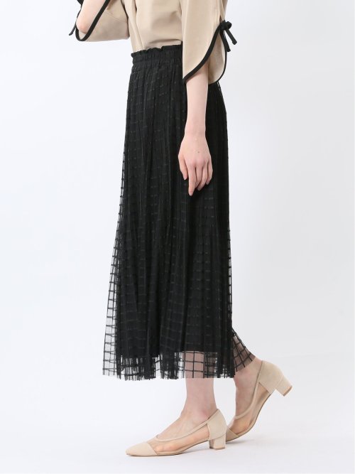 チャームベリーチック/CHRM BERRY TIC チェック柄レースチュール プリーツスカート