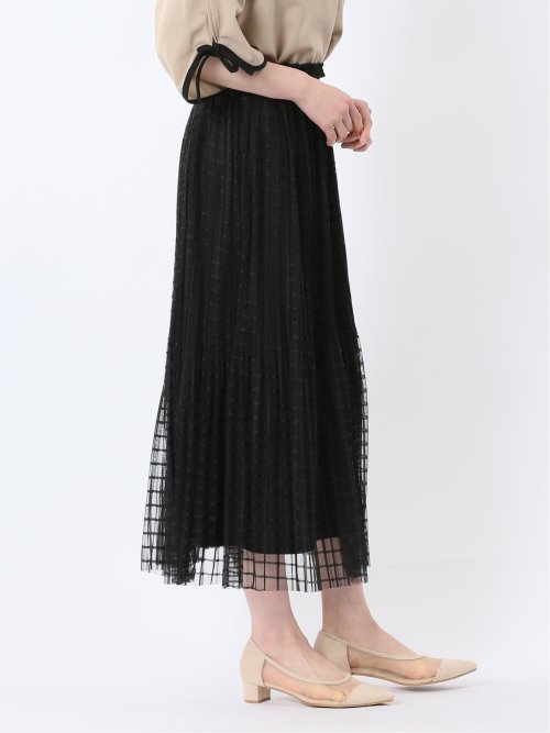 チャームベリーチック/CHRM BERRY TIC チェック柄レースチュール プリーツスカート