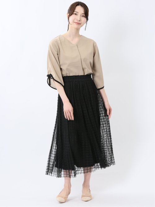 チャームベリーチック/CHRM BERRY TIC チェック柄レースチュール プリーツスカート