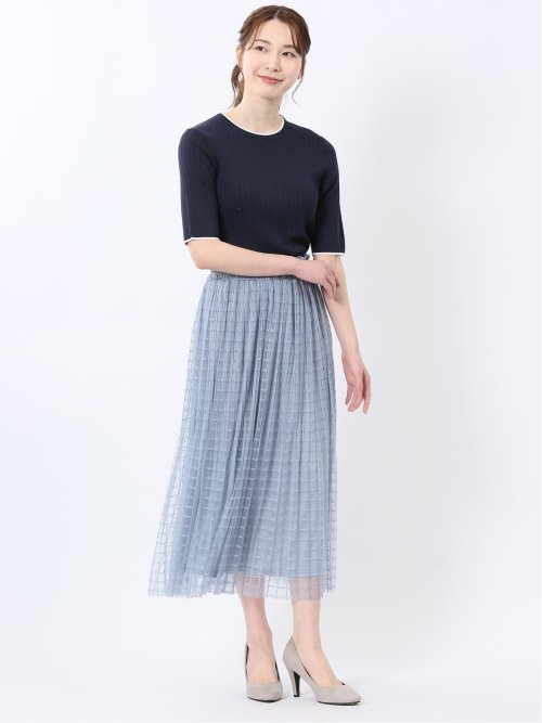 チャームベリーチック/CHRM BERRY TIC チェック柄レースチュール プリーツスカート