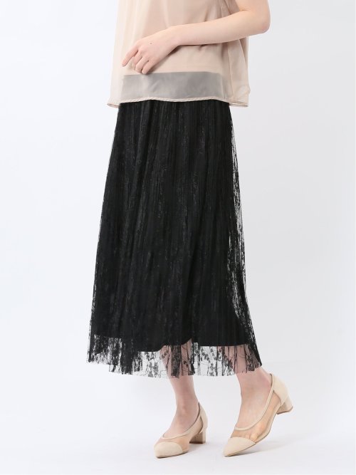 チャームベリーチック/CHRM BERRY TIC 花柄レースチュール プリーツスカート