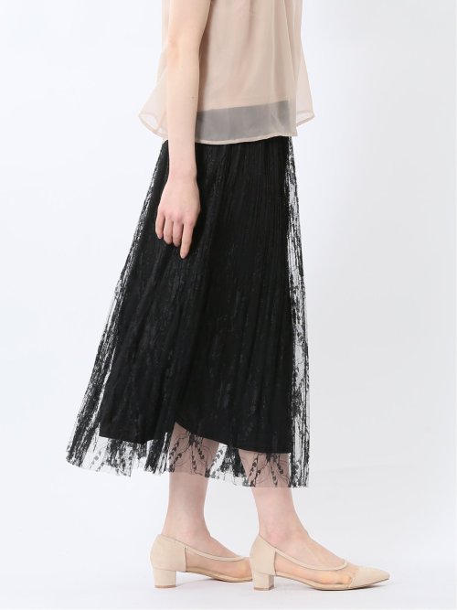 チャームベリーチック/CHRM BERRY TIC 花柄レースチュール プリーツスカート