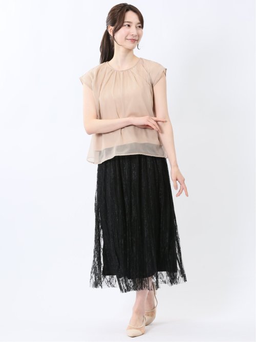 チャームベリーチック/CHRM BERRY TIC 花柄レースチュール プリーツスカート