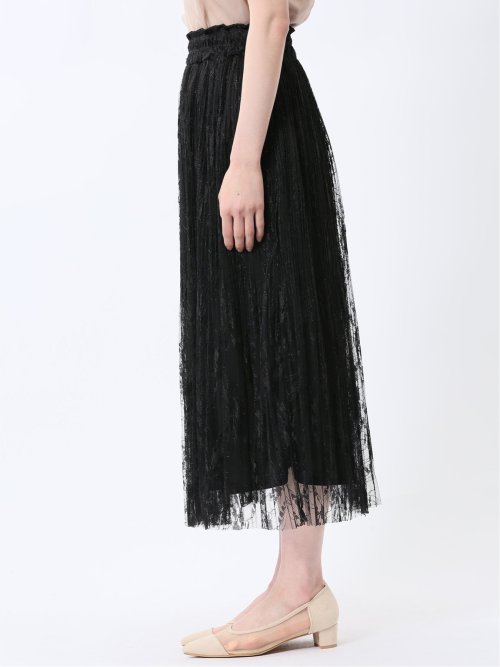 チャームベリーチック/CHRM BERRY TIC 花柄レースチュール プリーツスカート