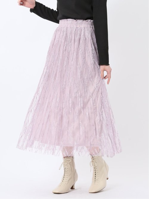 チャームベリーチック/CHRM BERRY TIC 花柄レースチュール プリーツスカート