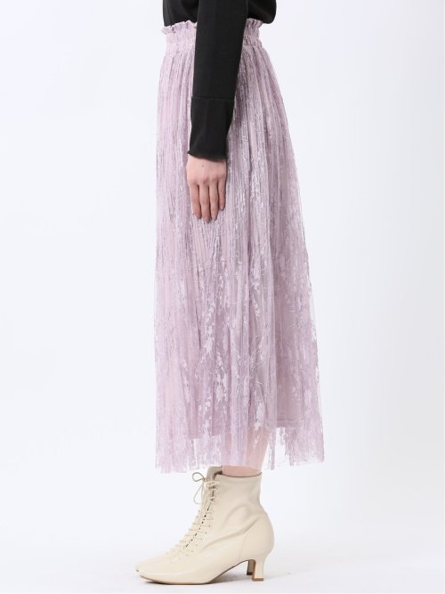 チャームベリーチック/CHRM BERRY TIC 花柄レースチュール プリーツスカート