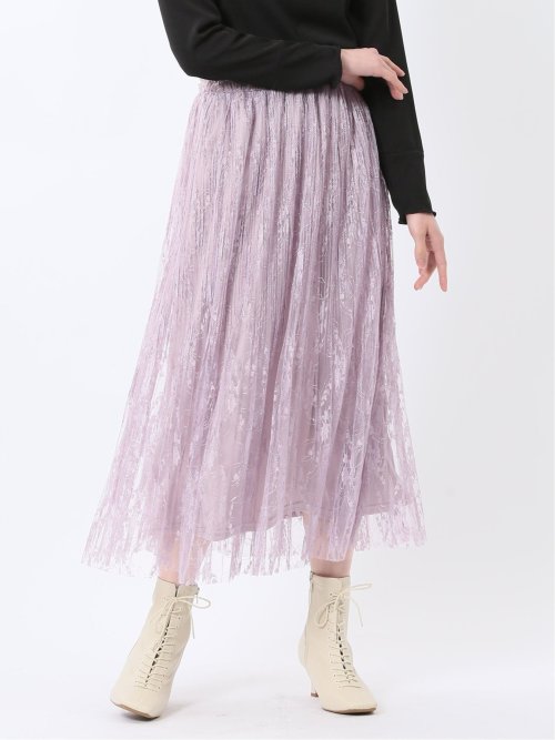 チャームベリーチック/CHRM BERRY TIC 花柄レースチュール プリーツスカート