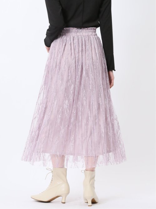 チャームベリーチック/CHRM BERRY TIC 花柄レースチュール プリーツスカート