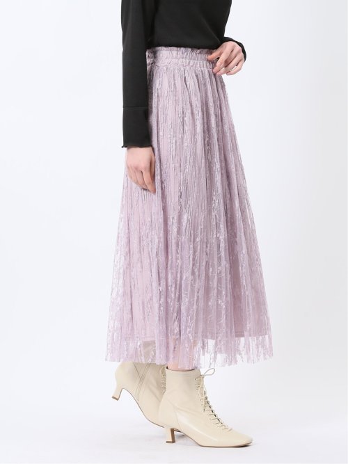 チャームベリーチック/CHRM BERRY TIC 花柄レースチュール プリーツスカート