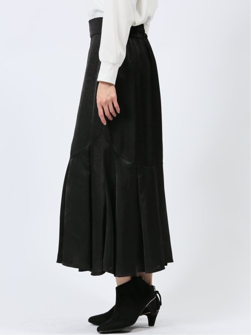 裾プリーツ ロングスカート サテン