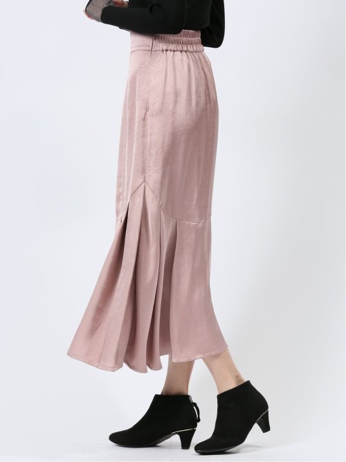 裾プリーツ ロングスカート サテン