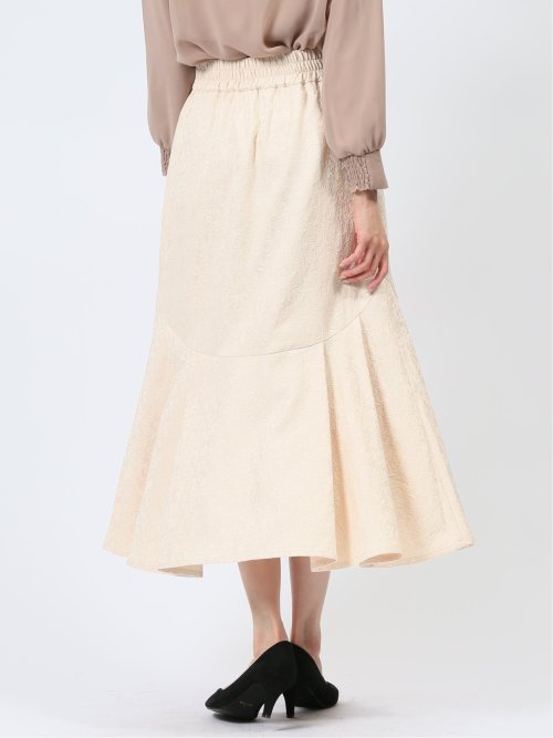 裾プリーツ ロングスカート ジャガード