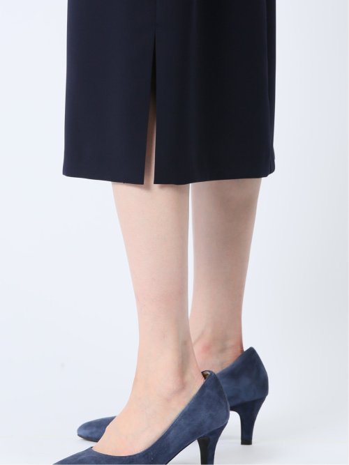 ストレッチウォッシャブル 半袖サックワンピース 紺(セットアップ可能)