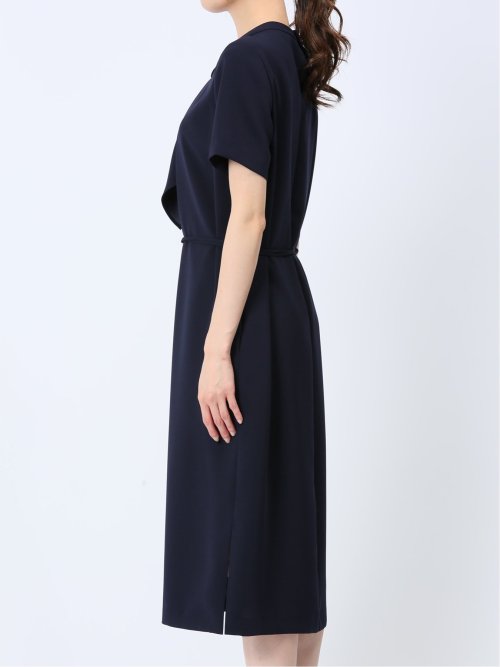 ストレッチウォッシャブル 半袖サックワンピース 紺(セットアップ可能)
