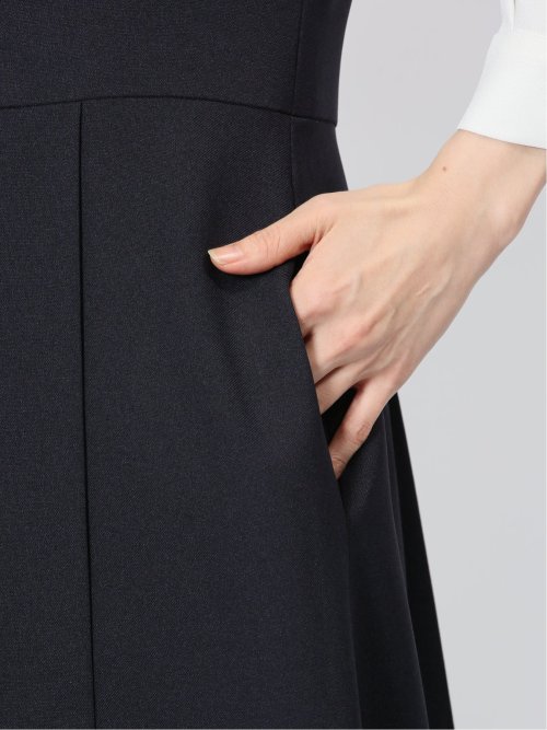 ストレッチウォッシャブル ドライツイル タックワンピース 紺(セットアップ可能)