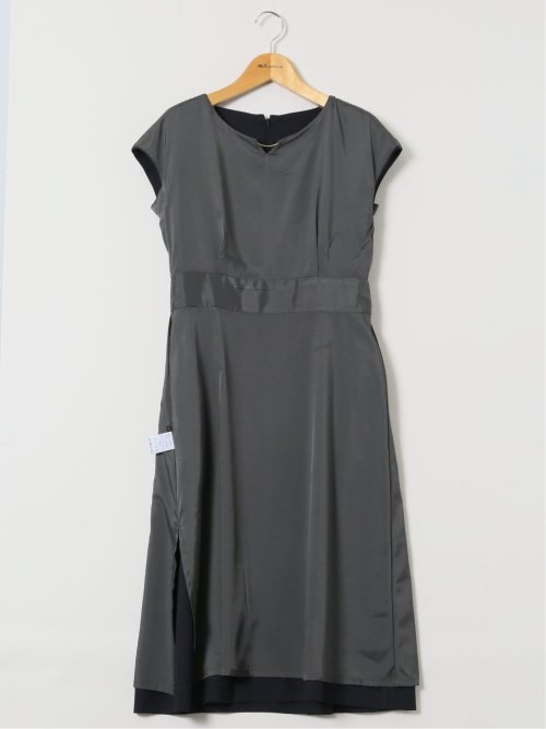 ストレッチウォッシャブル ドライツイル タックワンピース 紺(セットアップ可能)