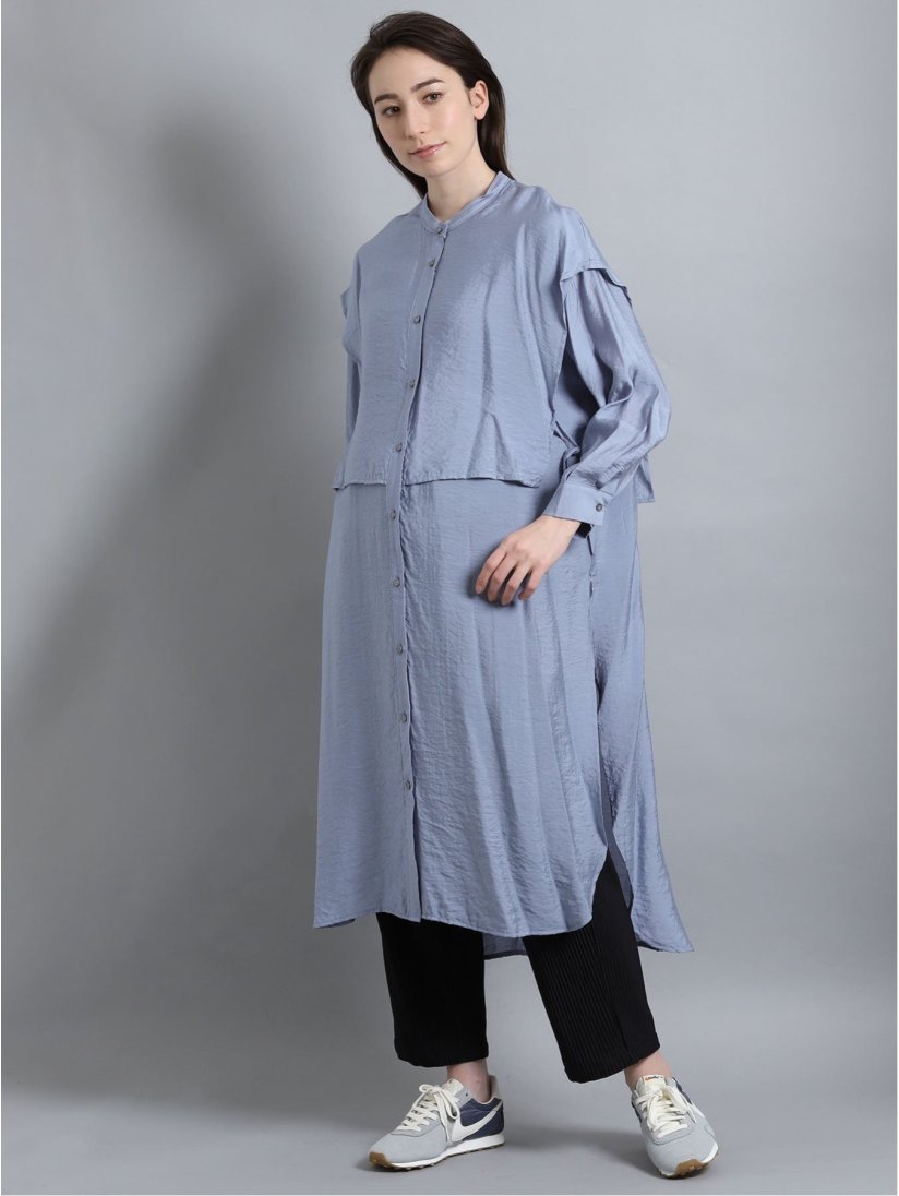 2枚重ね風 長袖シャツワンピース Free 70青 ワンピース ドレス Taka Q Online Shop タカキューオンラインショップ 公式 通販