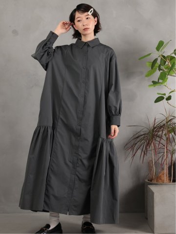 ドロー/DRAW サイドギャザー リラックス ロングワンピース