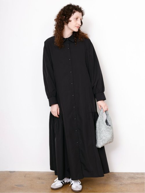 ドロー/DRAW スタンドカラー リラックス ロングワンピース(M 05黒