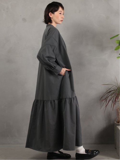 ドロー/DRAW スタンドカラー リラックス ロングワンピース