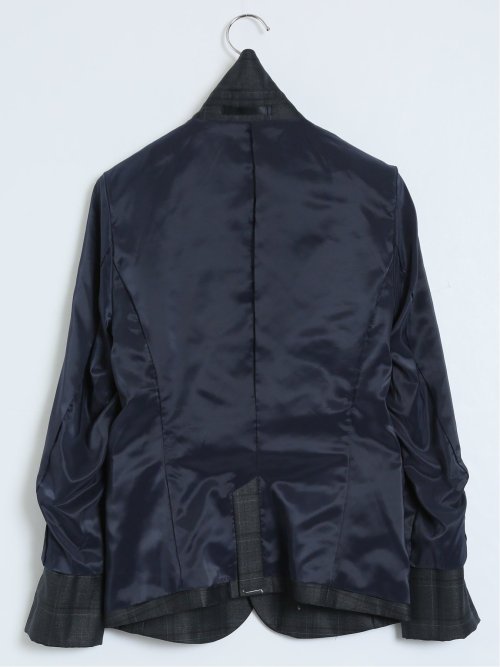 ウール混チェック柄 1ボタンジャケット 紺(セットアップ可能)