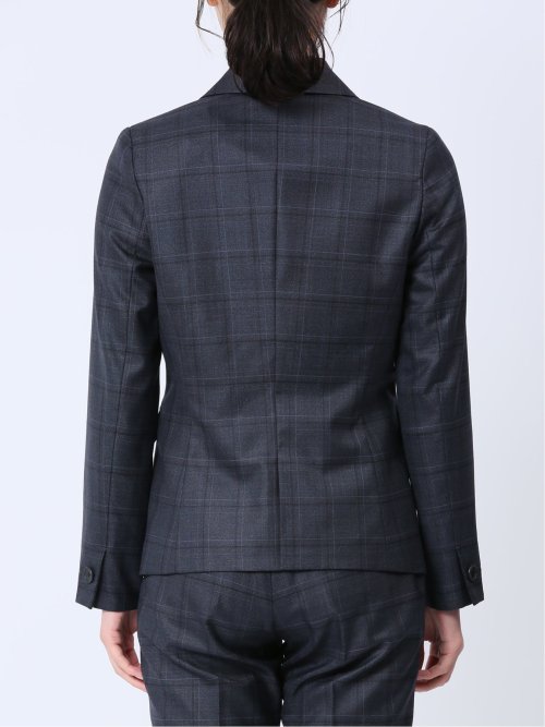 ウール混チェック柄 1ボタンジャケット 紺(セットアップ可能)