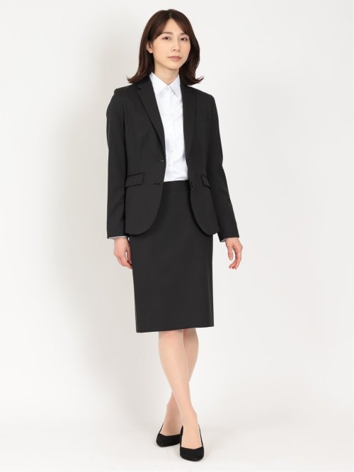 リクルート黒無地 ウール混 2ボタンジャケット(セットアップ可能)