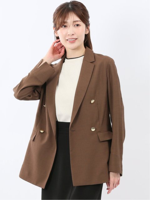 麻調合繊 ダブルジャケット 茶