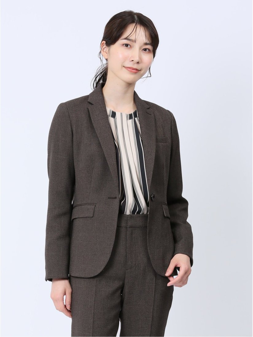 ストレッチシャーク 1ボタンジャケット 茶(セットアップ可能)(S 30茶  