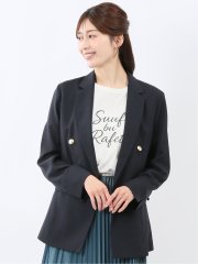 麻調合繊 ダブルジャケット 紺