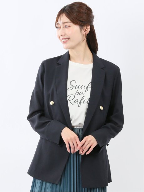 麻調合繊 ダブルジャケット 紺