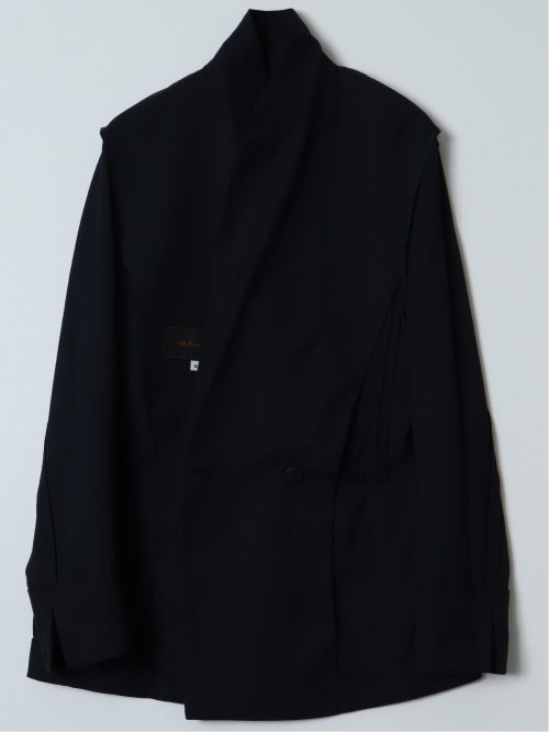 麻調合繊 ダブルジャケット 紺