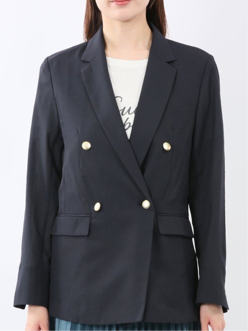 麻調合繊 ダブルジャケット 紺
