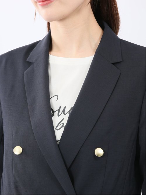 麻調合繊 ダブルジャケット 紺