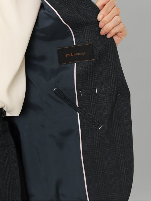 ラナテック/LANATEC チェック柄 1ボタンジャケット 紺(セットアップ可能)