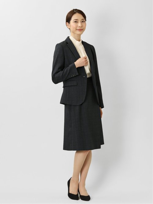 ラナテック/LANATEC チェック柄 1ボタンジャケット 紺(セットアップ可能)