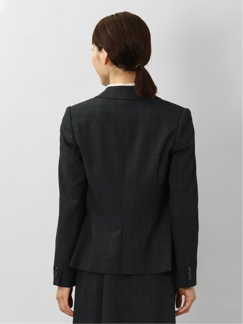 ラナテック/LANATEC チェック柄 1ボタンジャケット 紺(セットアップ可能)