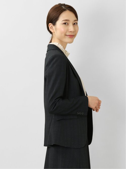 ラナテック/LANATEC チェック柄 1ボタンジャケット 紺(セットアップ可能)