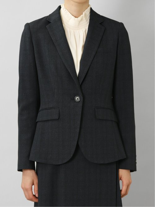 ラナテック/LANATEC チェック柄 1ボタンジャケット 紺(セットアップ可能)