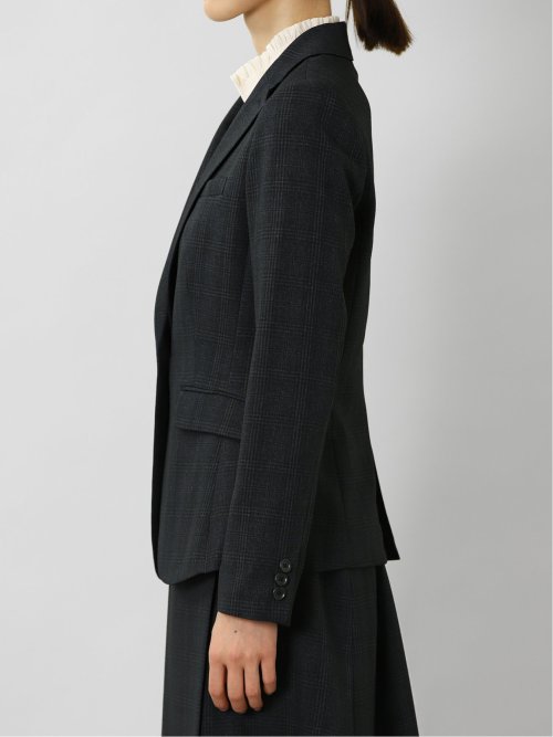 ラナテック/LANATEC チェック柄 1ボタンジャケット 紺(セットアップ可能)