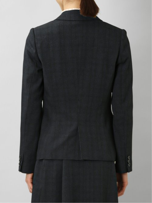 ラナテック/LANATEC チェック柄 1ボタンジャケット 紺(セットアップ可能)