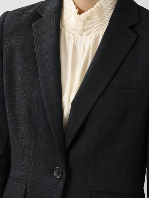 ラナテック/LANATEC チェック柄 1ボタンジャケット 紺(セットアップ可能)