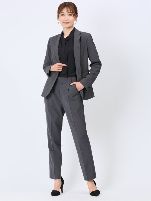 ウール調トラベスト 1ボタンジャケット 千鳥グレー(セットアップ可能)