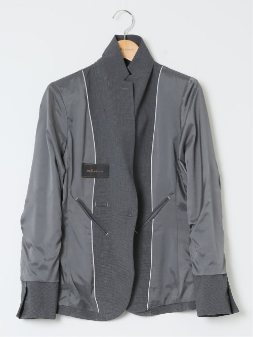 ウール調トラベスト 1ボタンジャケット 千鳥グレー(セットアップ可能)