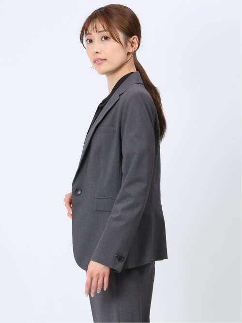 ウール調トラベスト 1ボタンジャケット 千鳥グレー(セットアップ可能)